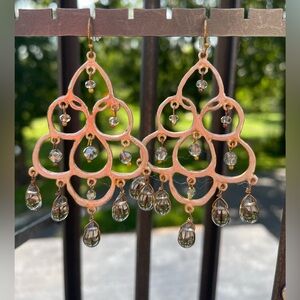 Vintage Chandelier Earrings - silver color with taupe gems